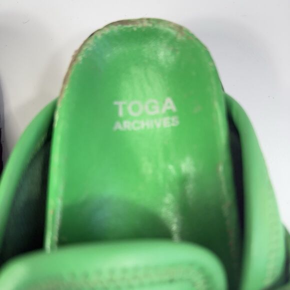 Toga Virilis Archives Green Metal Sabot Eyelet Mules Size 31 EU- US 13/13.5 Kids - Picture 10 of 13